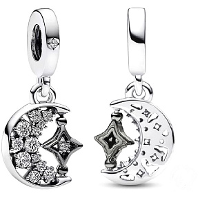 Charm Půlměsíc a otáčecí hvězda, přívěsek na náramek vesmír