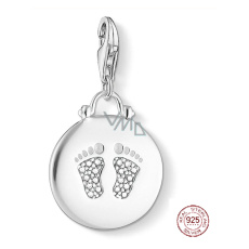 Charm Sterlingové stříbro 925 Baby - Disk dětská stopa, humří spona přívěsek na náramek narození