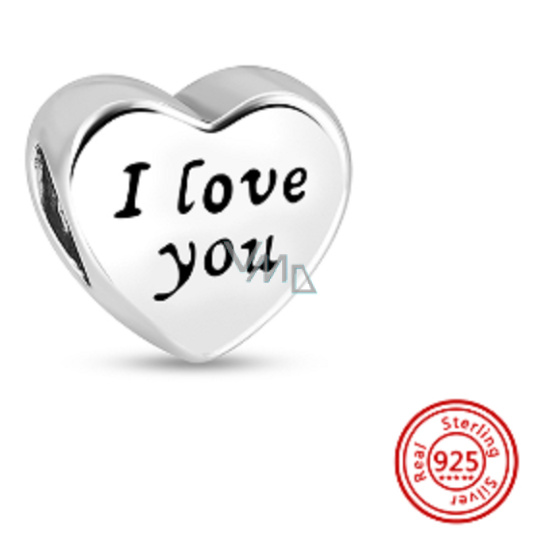 Charm Sterlingové stříbro 925 Srdce a nápis Miluji tě, korálek na náramek láska
