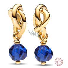 Charm Sterlingové stříbro 925 Propletený fazetovaný kruh věčnosti modrý tmavý, přívěsek na náramek symbol září Charm Sterlingové stříbro 925 Propletený fazetovaný kruh věčnosti modrý tmavý, přívěsek na náramek symbol září