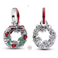 Charm Sterlingové stříbro 925 Vánoční věnec, symbol radosti a lásky, přívěsek na náramek vánoce