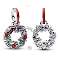 Charm Sterlingové stříbro 925 Vánoční věnec, symbol radosti a lásky, přívěsek na náramek vánoce