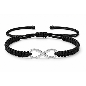 Infinity - Nekonečno náramek – symbol lásky, přátelství a štěstí, stříbrný přívěsek, černá šňůrka, nastavitelný