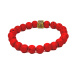 Láva jasně červená s královskou mantrou Óm, náramek elastický přírodní kámen, kulička 8 mm / 16 - 17 cm, zrozen ze čtyř živlů