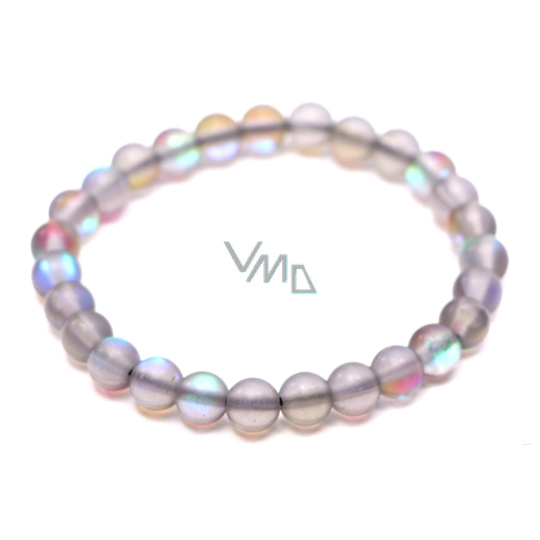 Opalit šedý matný náramek elastický, syntetický kámen kulička 6 mm / 16 cm, pro děti, kámen přání a naděje