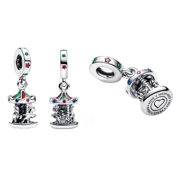 Charm Santa Claus a jeho soby na palubě, rotujícího kolotoče, přívěsek na náramek vánoce