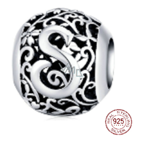Charm Srebrna 925 Magiczna abeceda litera S z kwiatami, koralik na bransoletkę Charm Srebrna 925 Magiczna abeceda litera S z kwiatami, koralik na bransoletkę