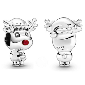 Charm Rudolf s červeným nosem sob, korálek na náramek Vánoce