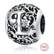 Charm Sterlingové stříbro 925 Kouzelná abeceda písmeno L s květinami, korálek na náramek Charm Sterlingové stříbro 925 Kouzelná abeceda písmeno L s květinami, korálek na náramek