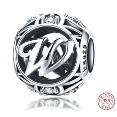 Charm Sterlingové stříbro 925 Kouzelná abeceda písmeno W + zirkony, korálek na náramek Charm Sterlingové stříbro 925 Kouzelná abeceda písmeno W + zirkony, korálek na náramek