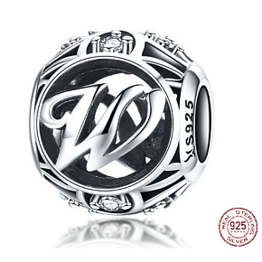 Charm Kouzelná abeceda písmeno W + zirkony, korálek na náramek