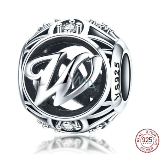 Charm Sterlingové stříbro 925 Kouzelná abeceda písmeno W + zirkony, korálek na náramek