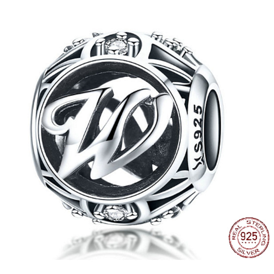 Charm Kouzelná abeceda písmeno W + zirkony, korálek na náramek