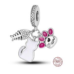 Charm Kočka, tlapka, ryba - meow, 3v1 přívěsek na náramek mazlíček