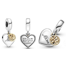 Charm Strom života, srdce, máma, 2v1 přívěsek na náramek rodina