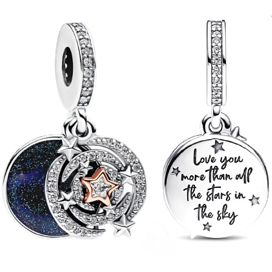 Dvoubarevná padající hvězda 2v1, stříbrný 925 přívěsek na náramek