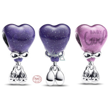 Charm Sterlingové stříbro 925 Srdce a botičky, Baby Girl - Holčička,mění barvu na teplo, korálek na náramek rodina