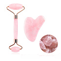 Růženin Gua Sha 5 x 8 cm + váleček masážní 14 x 5,5 cm redukuje vrásky, otoky, zlepšuje pružnost pokožky, sada, kámen lásky
