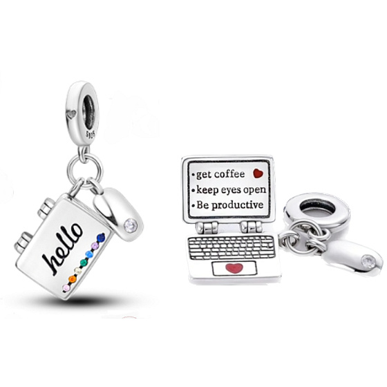 stříbro 925 Počítač + myš, zirkony, 2v1 otevírací přívěsek