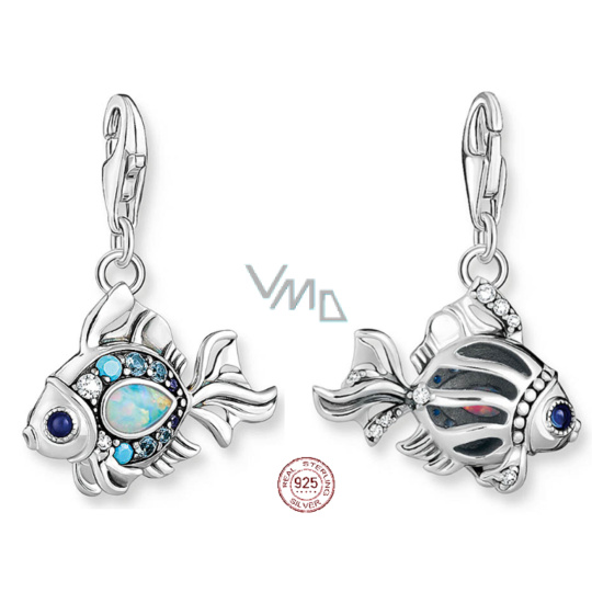 Charm Sterlingové stříbro 925 Ryba s modrými kamínky, humří spona přívěsek na náramek zvíře Charm Sterlingové stříbro 925 Ryba s modrými kamínky, humří spona přívěsek na náramek zvíře