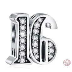Charm Sterlingové stříbro 925 16 výročí, korálek na náramek Charm Sterlingové stříbro 925 16 výročí, korálek na náramek