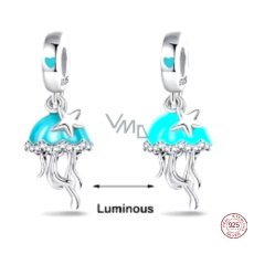 Charm Sterlingové stříbro 925 Moře - 2v1 medůza, hvězdice, luminozní přívěsek na náramek, zvíře