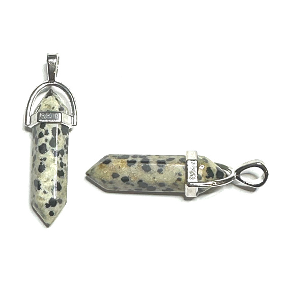 Jaspis Dalmatin kyvadlo šestihran přívěsek přírodní kámen 41 x 13 mm, kámen pozitivní energie