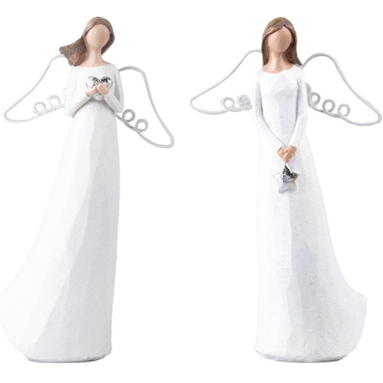 Anděl v bílých šatech s hvězdičkou nebo srdíčkem polyresin 115 x 200 mm mix druhů