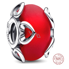 Charm Sterlingové stříbro 925 Matné červené srdce se srdíčky Murano, korálek na náramek láska
