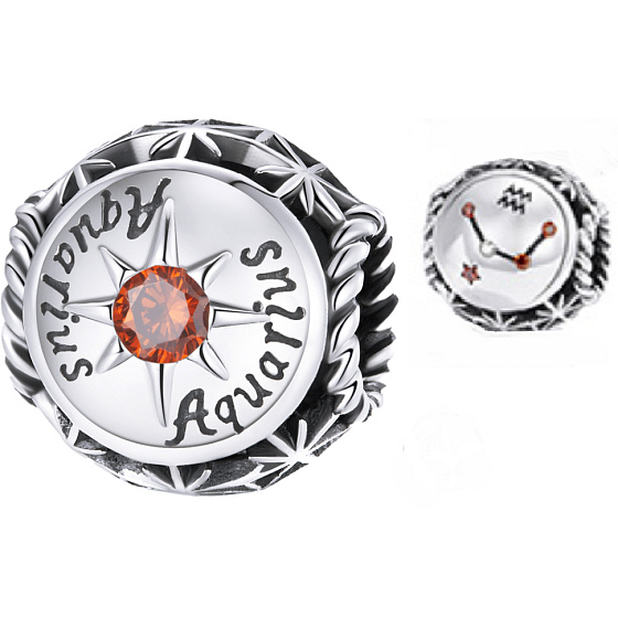 Charm Znamení zvěrokruhu, kubické zirkonie Vodnář, korálek na náramek