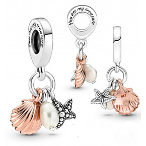 Charm Mořská hvězdice, Mušle, sladkovodní perla, 3v1 přívěsek na náramek, moře