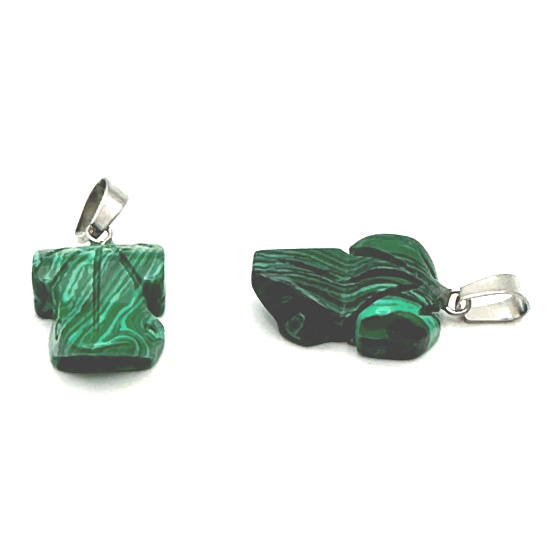 Malachit Žába pro štěstí přívěsek přírodní kámen cca 20 x 15 mm, kámen splněných přání