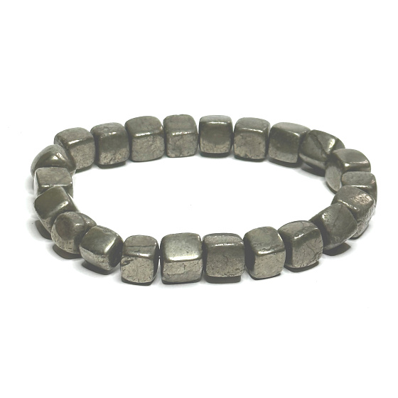 Pyrit náramek elastický z přírodní, kostka 8 mm / 16 - 17 cm, mistr sebevědomí a hojnosti