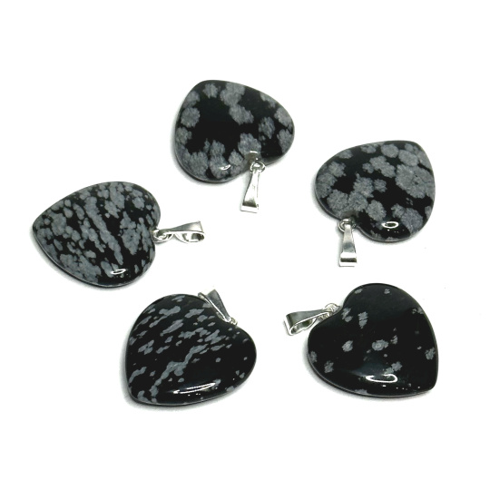 Obsidián vločkový Srdce přívěsek přírodní kámen 20 mm, kámen záchrany