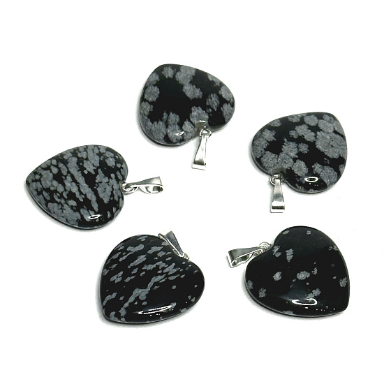 Obsidián vločkový Srdce přívěsek přírodní kámen 20 mm, kámen záchrany