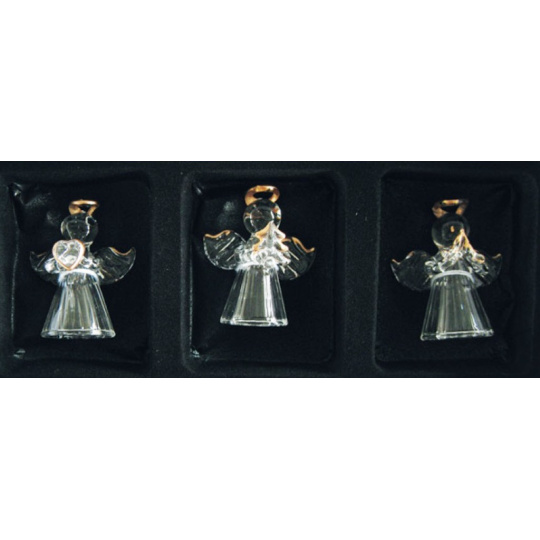 Andělé ze skla sada 3 kusy se zlatou svatozáří