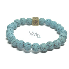 Láva světle modrá s královskou mantrou Óm, náramek elastický přírodní kámen, kulička 8 mm / 16 - 17 cm, zrozen ze čtyř živlů