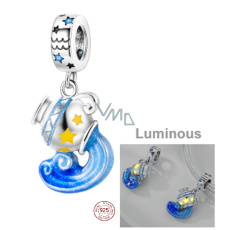 Charm Sterlingové stříbro 925 Znamení zvěrokruhu Vodnář, zářící ve tmě luminozní přívěsek na náramek