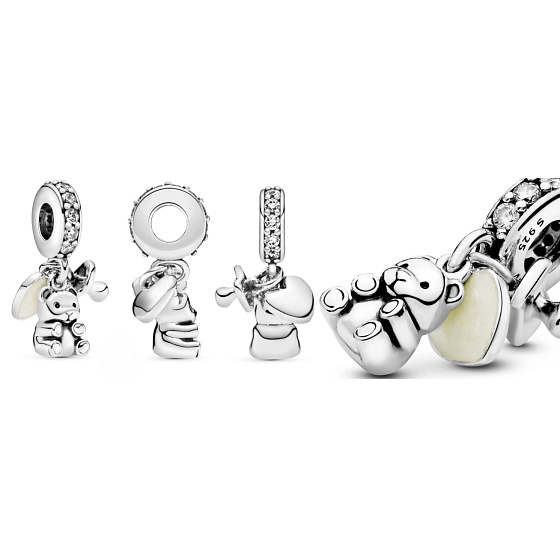 Charm Plyšový medvídek pro miminko 3v1, přívěsek na náramek rodina