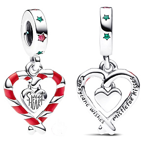 Charm Dvě lízátka ve tvaru srdce - Sladké vánoce, přívěsek na náramek