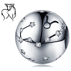 Charm Znamení zvěrokruhu Býk + zirkony, korálek na náramek 9 mm