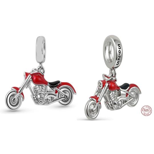 Charm Sterlingové stříbro 925 Motorka červená, přívěsek na náramek cestování