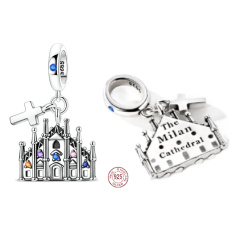 Charm Sterlingové stříbro 925 Itálie Katedrála v Miláně, Duomo di Milano 2v1 přívěsek na náramek, cestování