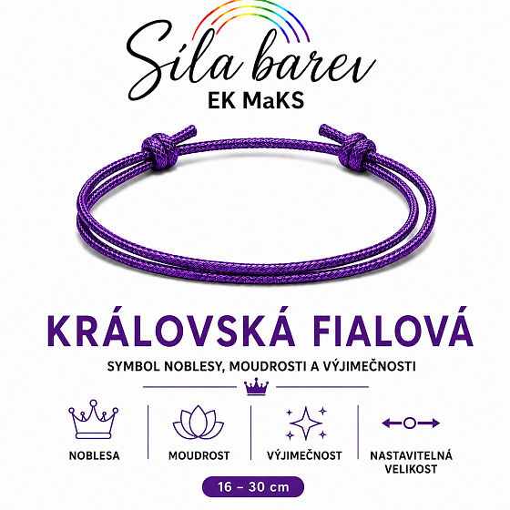 Síla barev Šňůrkový náramek – Královská fialová | Symbol noblesy, moudrosti a výjimečnosti | nastavitelný 16 - 30 cm