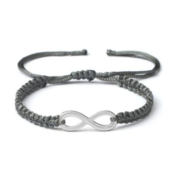 Infinity - nekonečno, náramek pro štěstí, ručně vyrobený znak, stříbrná barva nastavitelný