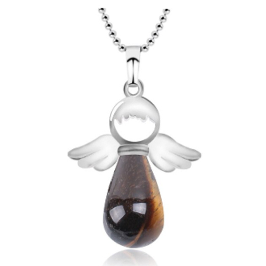 Tygří oko anděl přívěsek přírodní kámen 4,2 x 3 cm, kámen slunce a země, přináší štěstí a bohatství