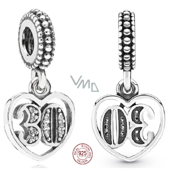 Charm Sterlingové stříbro 925 30 let lásky, přívěsek srdce na náramek výročí Charm Sterlingové stříbro 925 30 let lásky, přívěsek srdce na náramek výročí