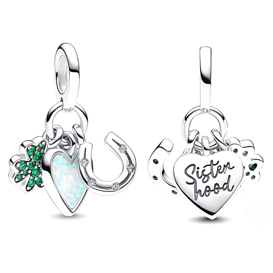 Charm Sestra čtyřlístek pro štěstí, srdce a podkova 3v1, přívěsek na náramek rodina