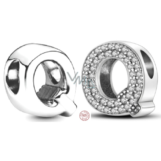 Charm Sterlingové stříbro 925 Abecední písmeno Q, korálek na náramek Charm Sterlingové stříbro 925 Abecední písmeno Q, korálek na náramek