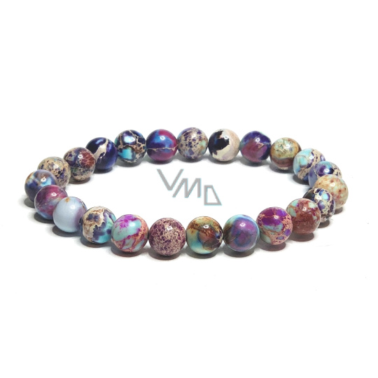 Jaspis / Regalit Imperiální mořský sediment tyrkysovo-fialový náramek elastický směsný minerál, kulička 8 mm / 16 - 17 cm Jaspis / Regalit Imperiální mořský sediment tyrkysovo-fialový náramek elastický směsný minerál, kulička 8 mm / 16 - 17 cm